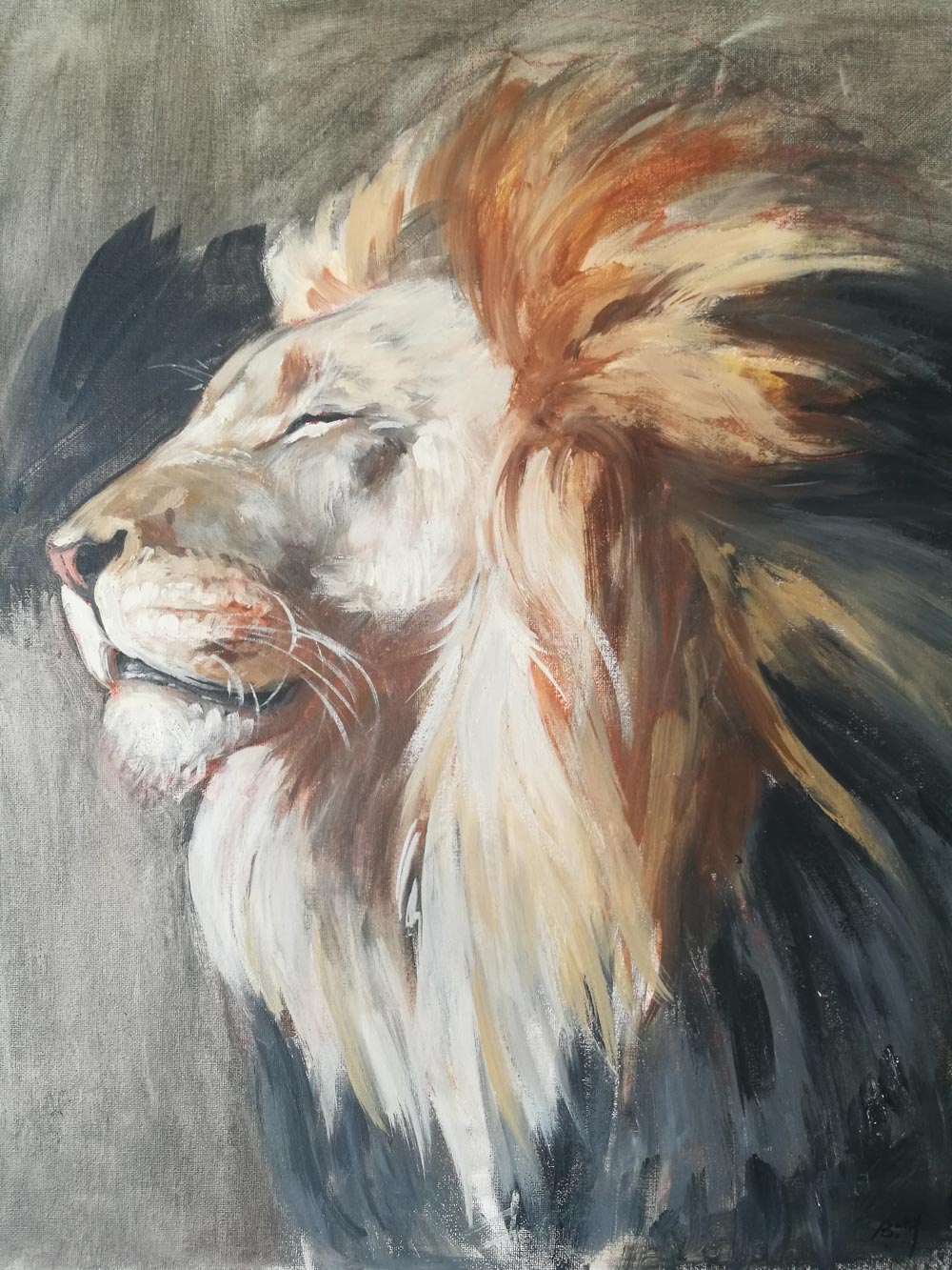 Peinture à tempéra : lion du Botswana