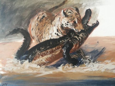 Peinture à tempéra. le jaguar