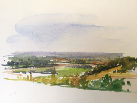 Aquarelle : Dordogne sur papier blanc