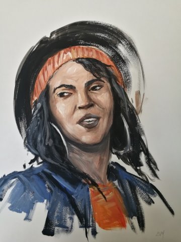 Gouache sur papier blanc Lauryn Hill chanteuse du groupe fugees