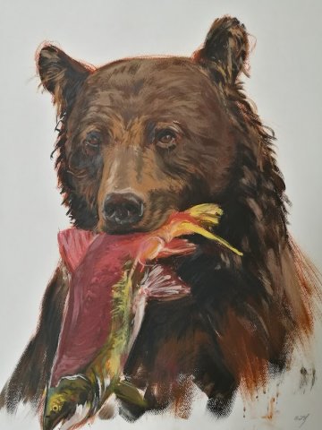 Peinture à tempéra. Une pêche raisonnée en Alaska