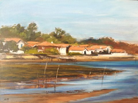 Peinture à l'huile sur carton toilé du Bassin d'Arcachon