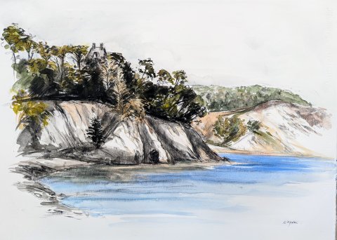 Aquarelle: Crozon, bord de mer Bretagne