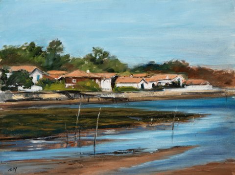 Peinture à l'huile sur carton toilé du Bassin d'Arcachon VENDU