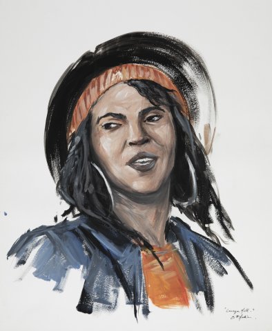 Gouache sur papier blanc Lauryn Hill chanteuse du groupe fugees