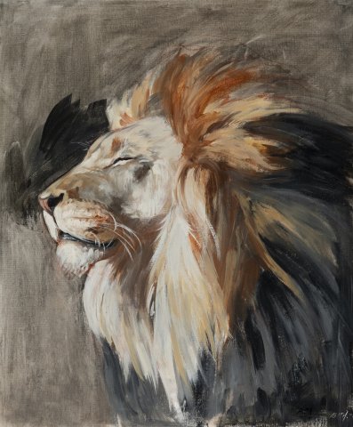 Peinture à tempéra : lion du Botswana  VENDU.